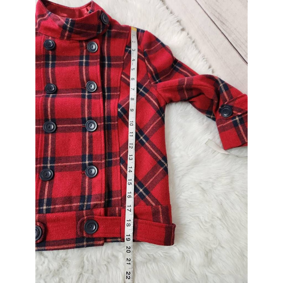 Tulle‎ Anthropologie Womens Peacoat Red Black Plaid Double Breasted Wool Blend M - Picture 4 of 6